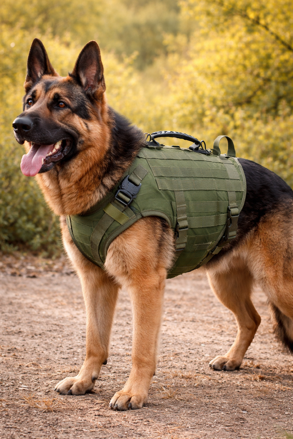 Harnais tactique militaire MOLLE grand chien — sangles MOLLE avec poches modulaires