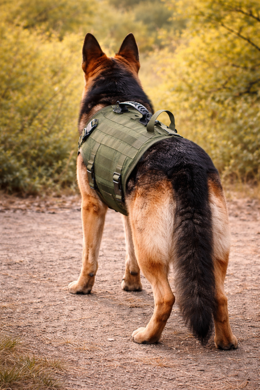 Harnais tactique militaire MOLLE grand chien — poignée de portage renforcée dos