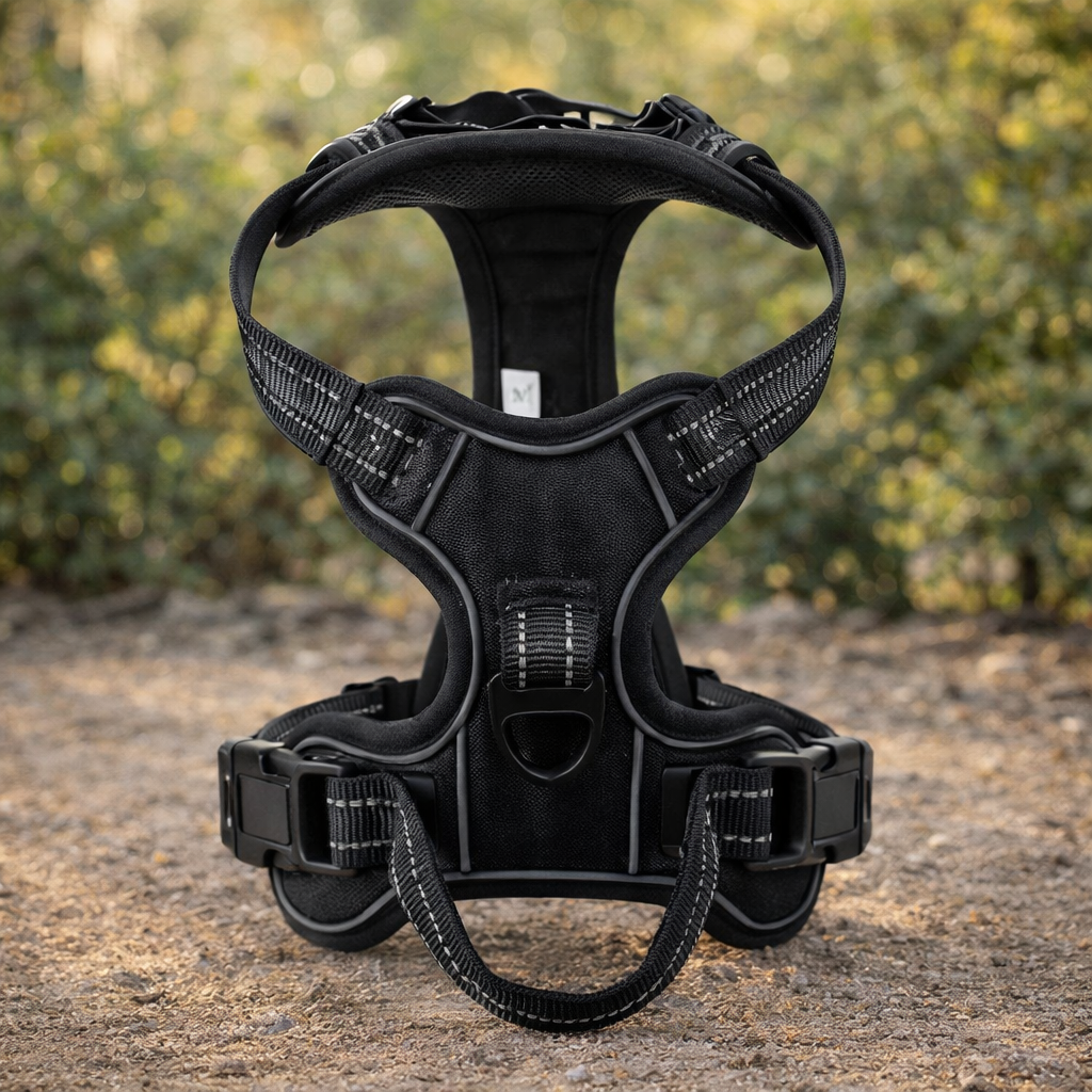 Harnais anti-traction 4 points grand chien — point d'attache dos pour balade