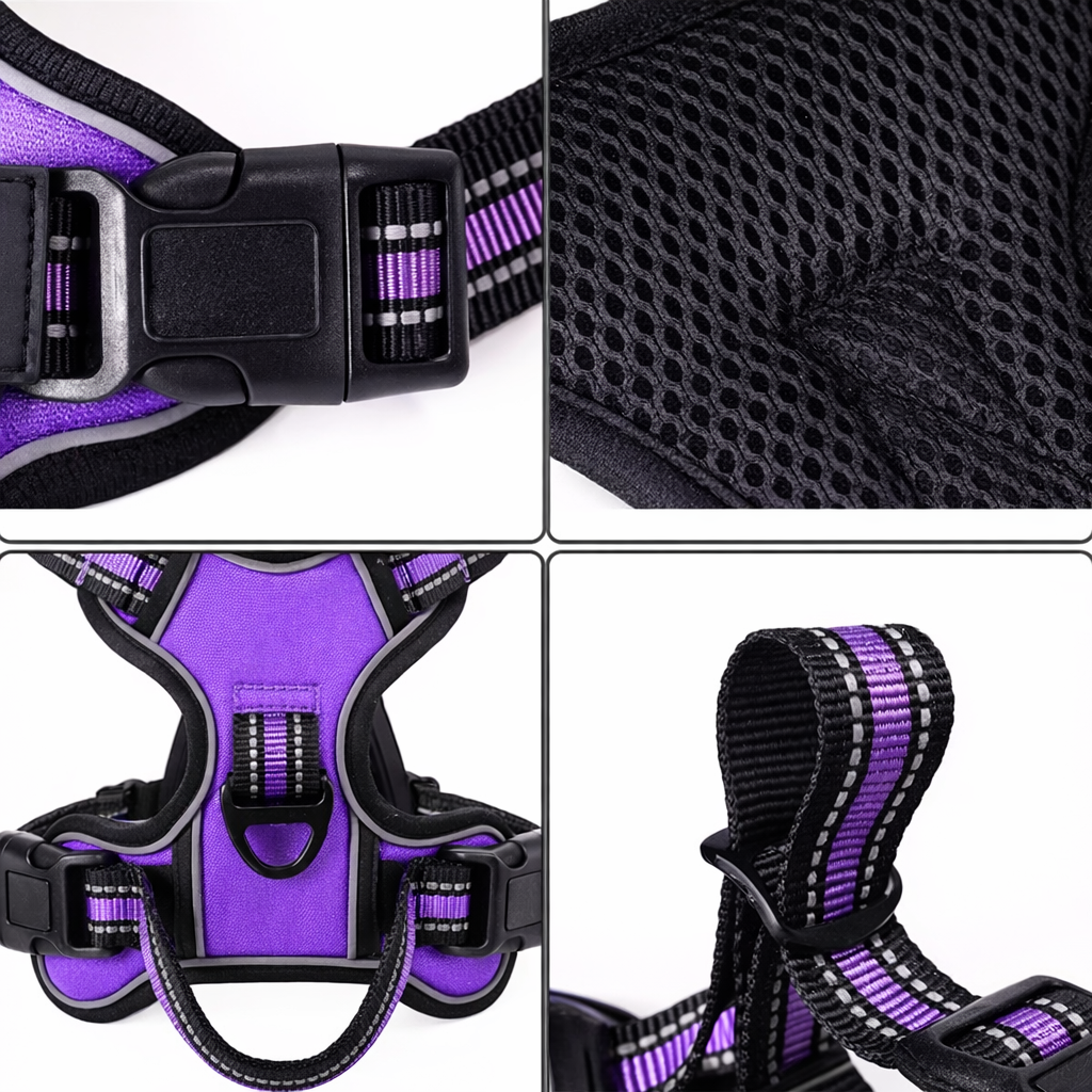 Harnais anti-traction 4 points grand chien — rembourrage confort poitrail et abdomen