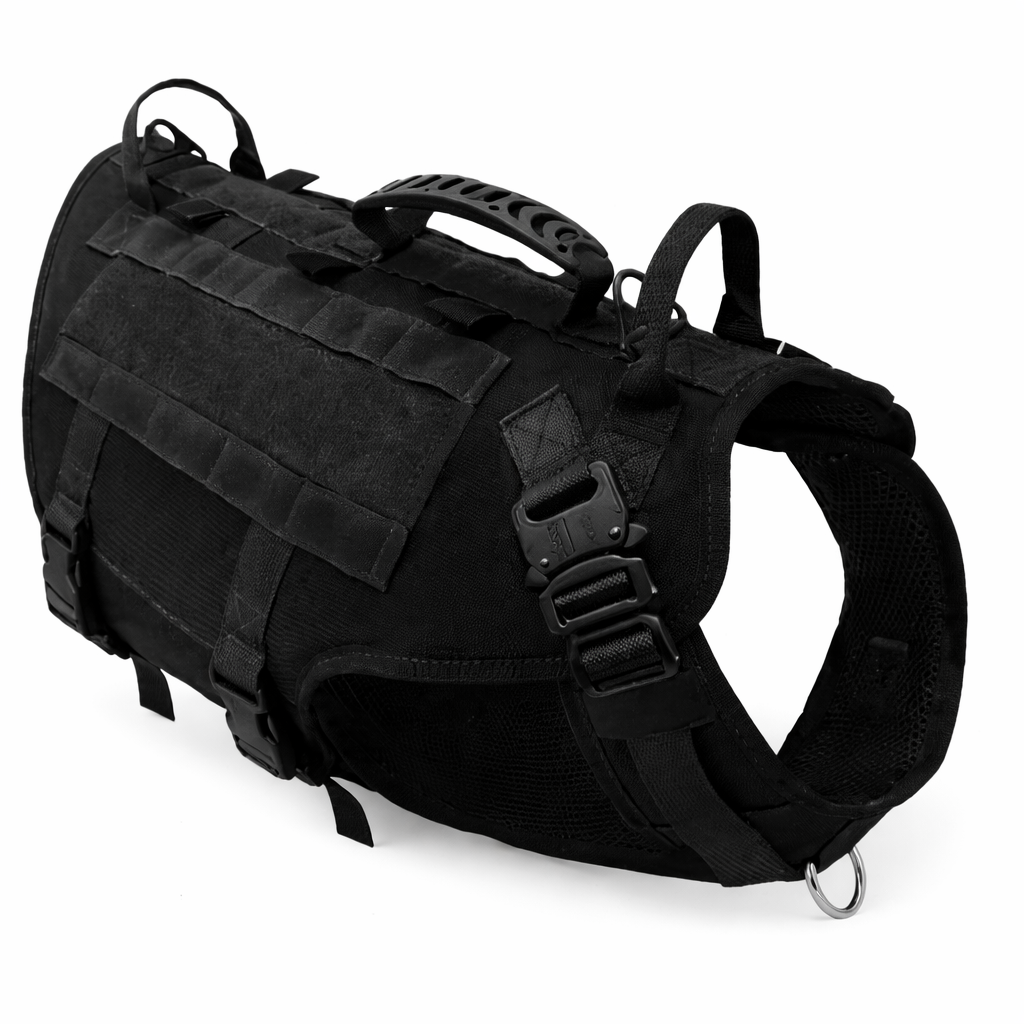 Harnais tactique militaire MOLLE grand chien — boucles rapides et clips de sécurité
