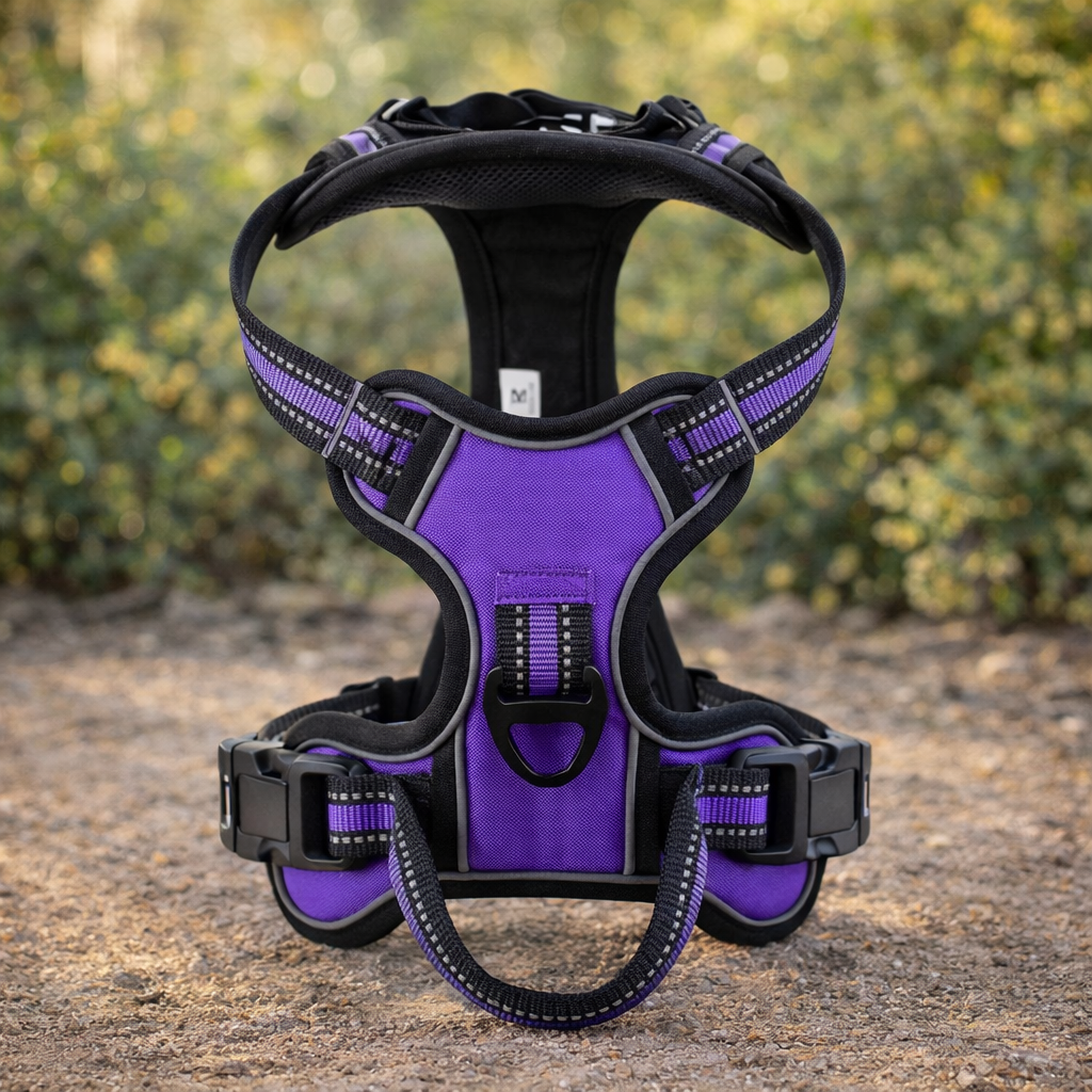 Harnais anti-traction 4 points grand chien — détail des coutures renforcées