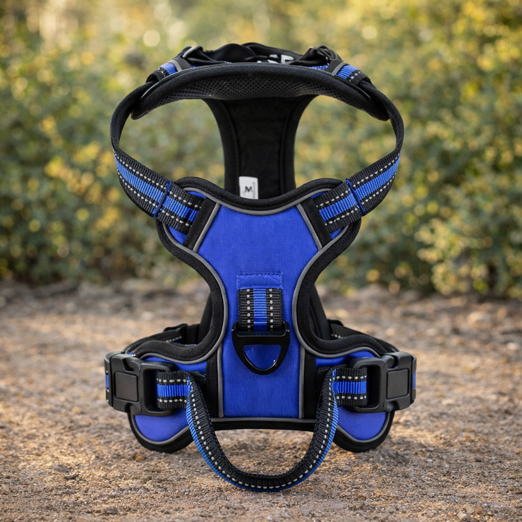 Harnais anti-traction 4 points grand chien — coloris noir, gris et rouge