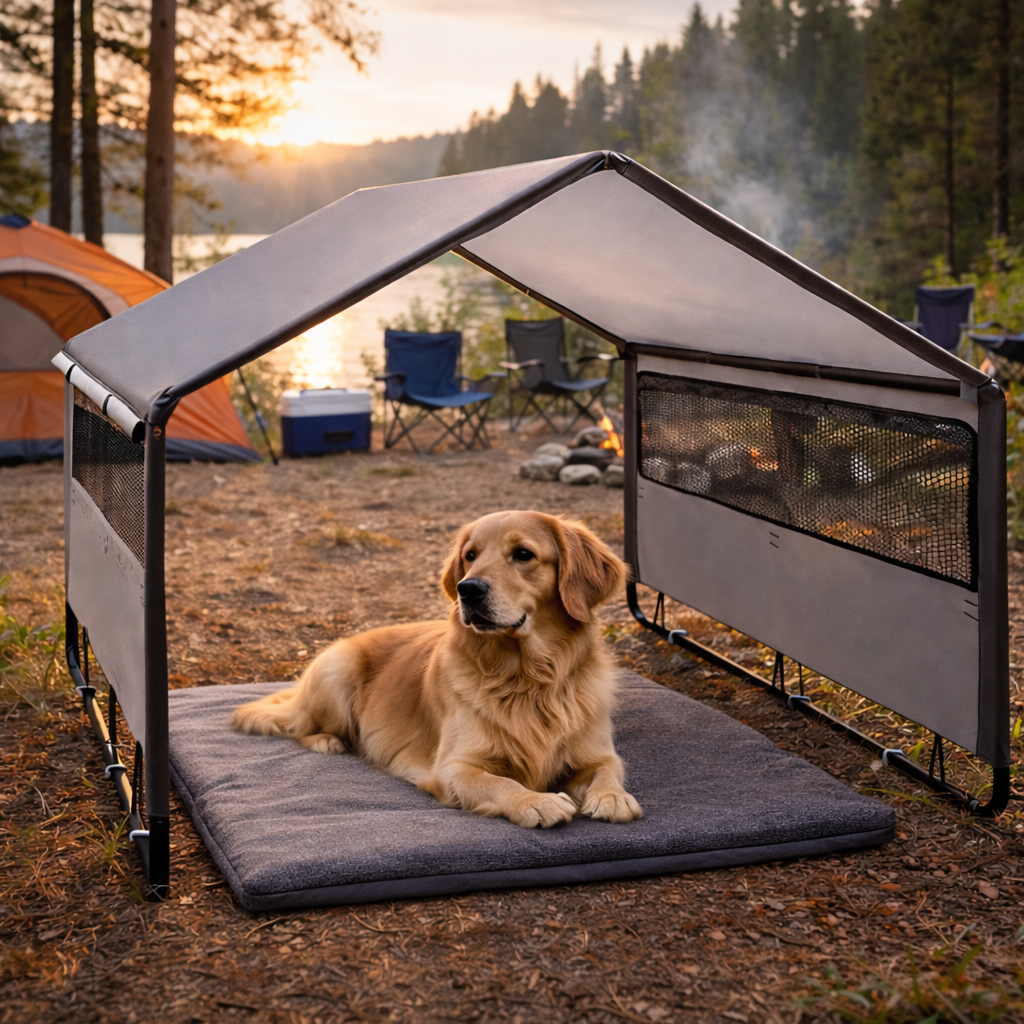 Tente imperméable pour grand chien Grandes Pattes — vue de profil avec fenêtre ventilée