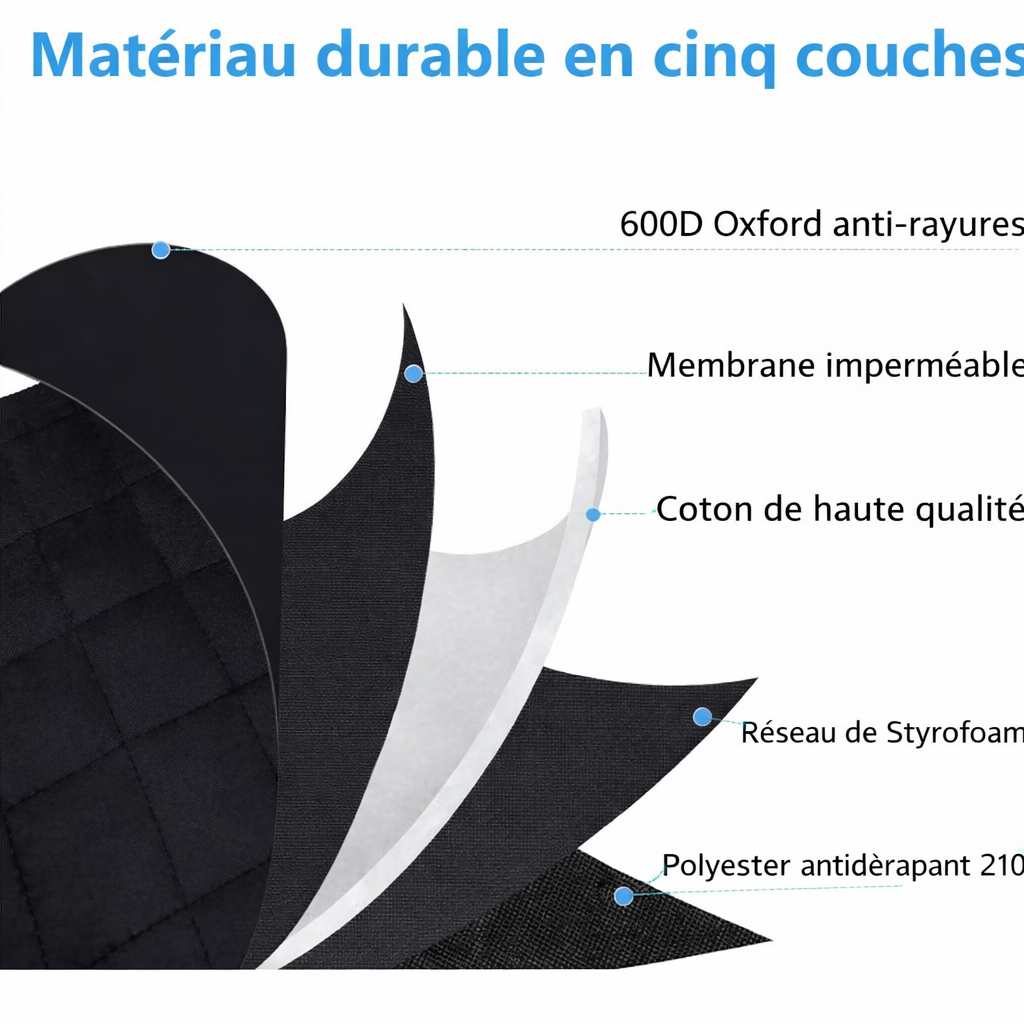 Housse voiture 2-en-1 hamac et coffre pour grand chien — vue du dessus sur banquette arrière