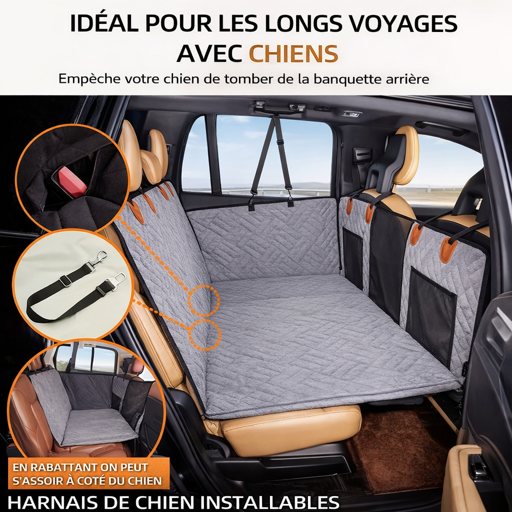 Plateforme voyage XL imperméable pour grand chien — grand chien installé sur la plateforme voyage