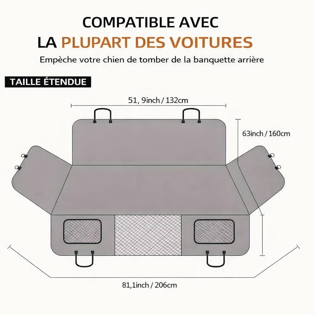 Plateforme voyage XL imperméable pour grand chien — détail des sangles et fixations sièges