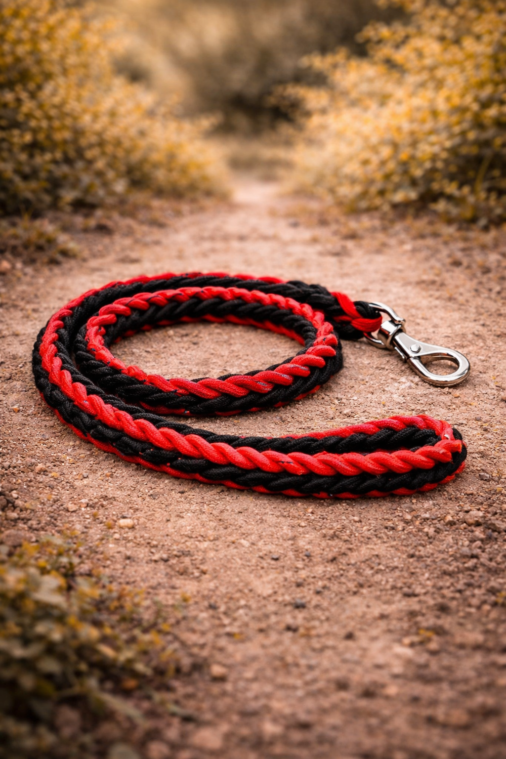 Laisse corde d'escalade robuste pour grand chien — détail du nœud de fixation tressé