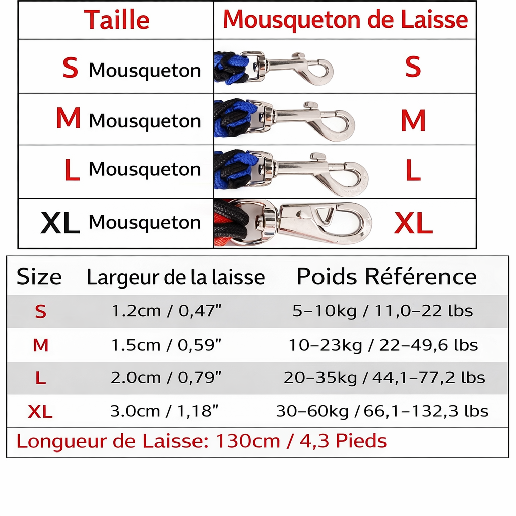 Laisse corde d'escalade robuste pour grand chien — différents coloris corde disponibles