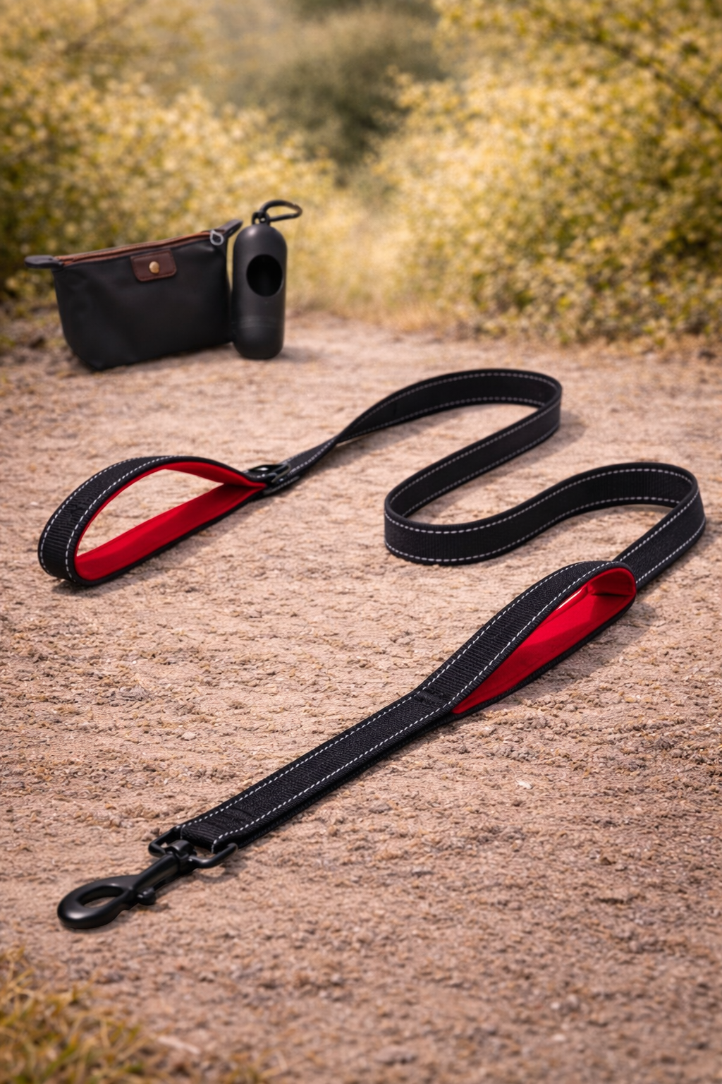 Laisse double poignée réfléchissante pour grand chien — grand chien marchant en laisse courte