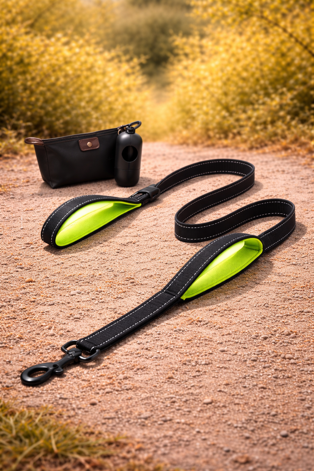 Laisse double poignée réfléchissante pour grand chien — bande réfléchissante cousue sur sangle nylon