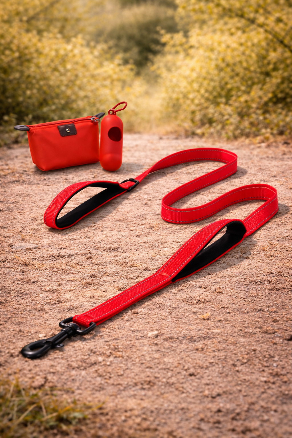 Laisse double poignée réfléchissante pour grand chien — poignée principale rembourrée confort