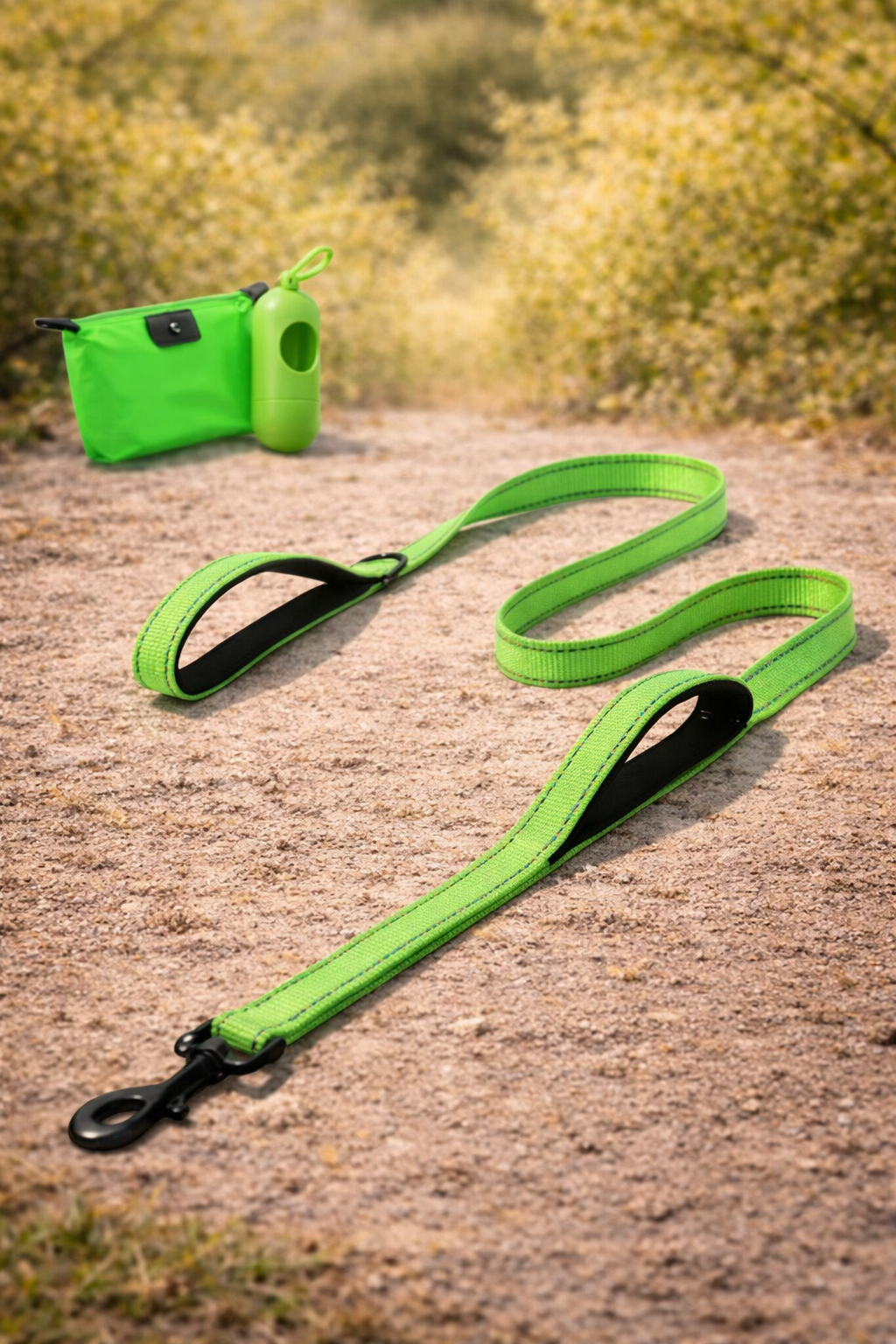 Laisse double poignée réfléchissante pour grand chien — mousqueton acier inoxydable haute résistance